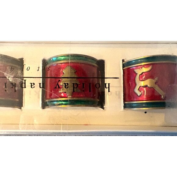 Pier 1  4 Christmas Napkin rings With Reindeer and Pine Trees  # 2727 - Picture 2 of 6